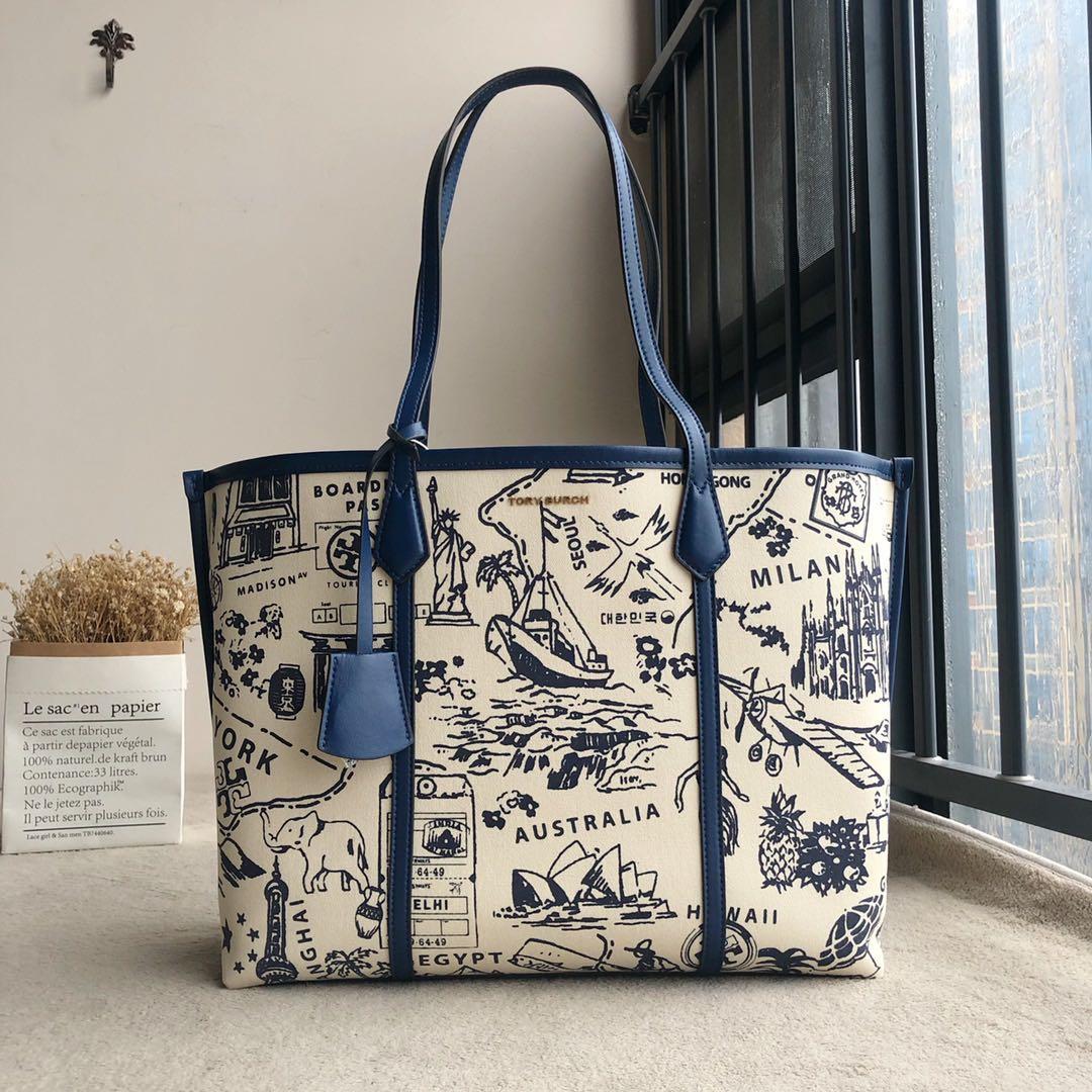 Tory Burch Perry Canvas Triple-compartment Tote Bag in Blue