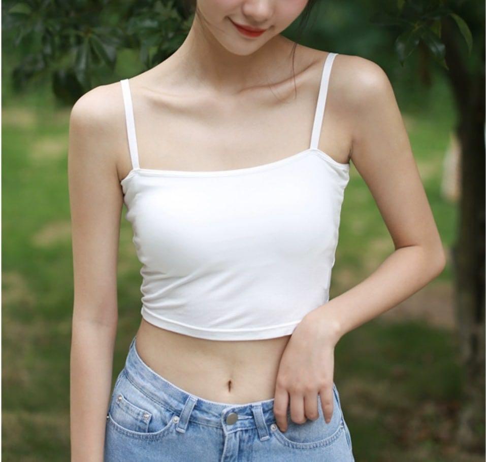 White Crop Cami Padded, Women's Fashion, Tops, Sleeveless on Carousell