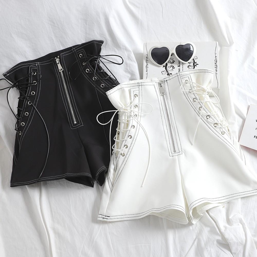 White lace up shorts online