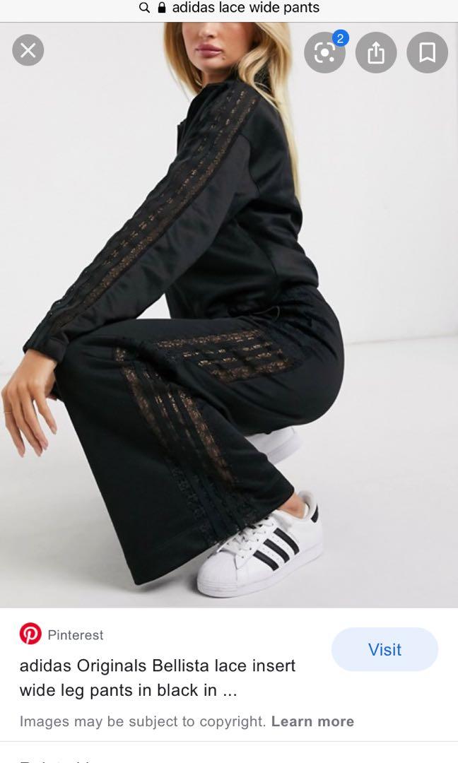 adidas Originals Bellista lace insert wide leg trousers in black
