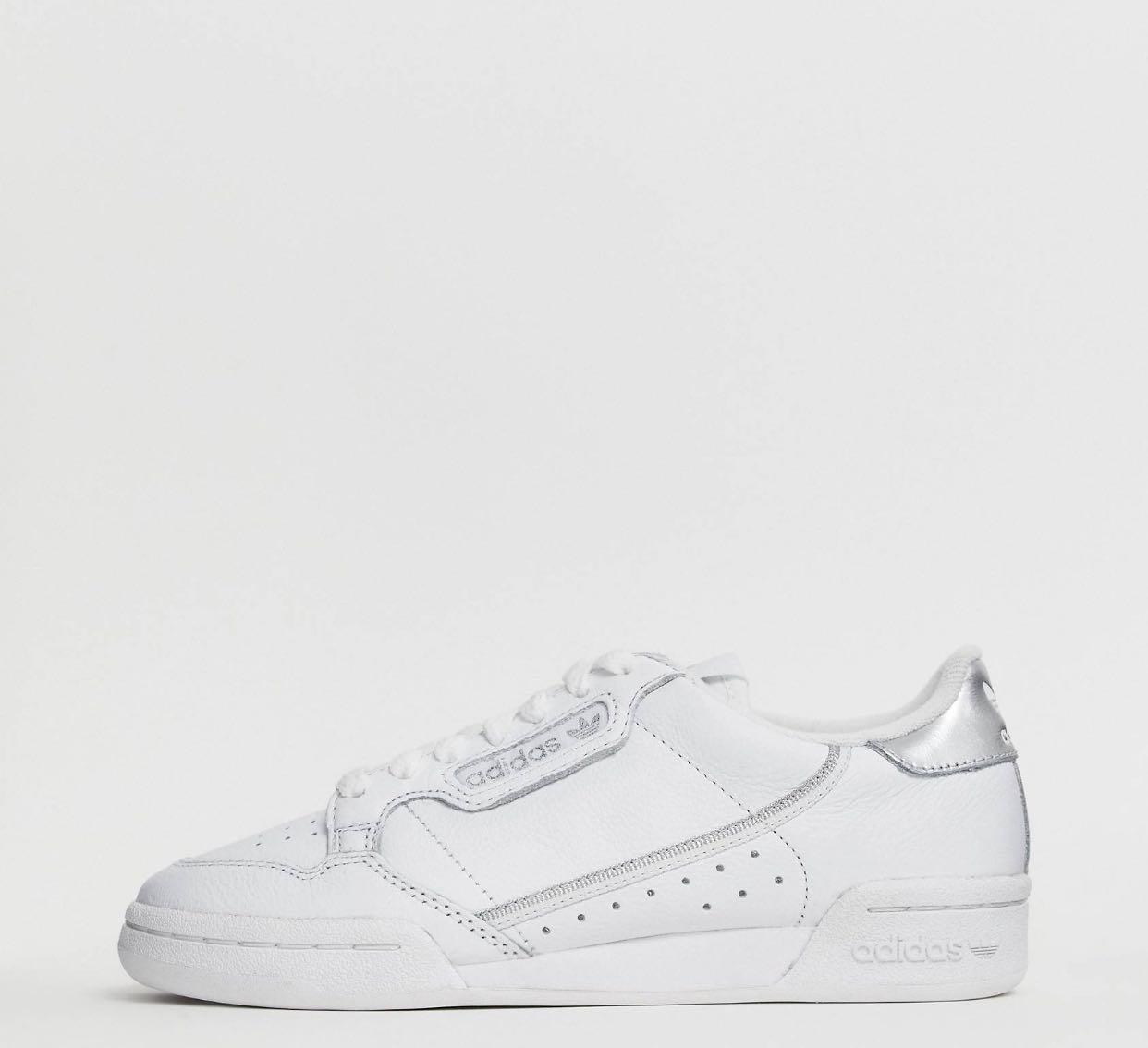 Adidas originals continental 80's in white and silver on sale