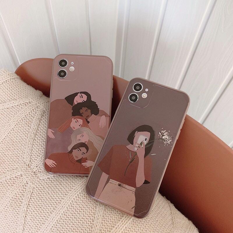 Beautiful Pretty Aesthetic Modern Art Nude Brown Theme Girls Lady Selfie Group Digital Art Illustration Iphone 7 8 Plus Se X Xr Xs Max 11 12 Pro Mini Max Case Mobile Phones