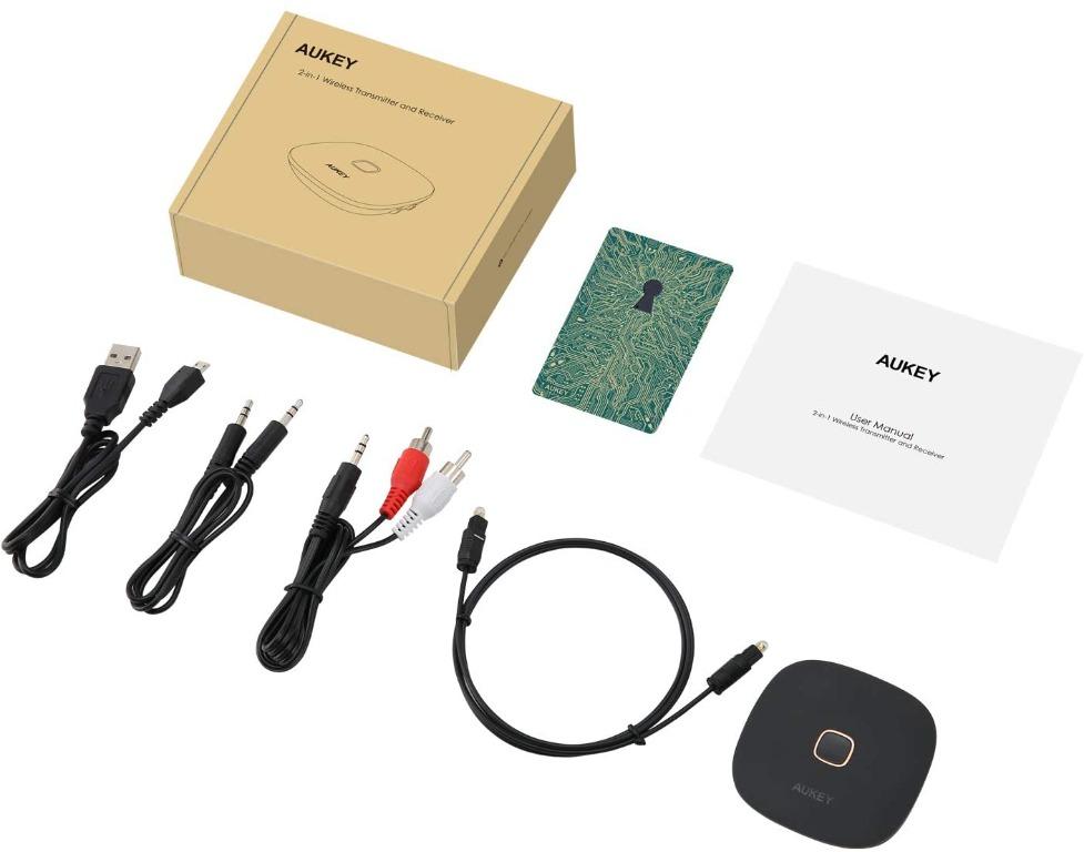 Bnib Aukey Bt C6 2 In 1 Wireless Transmitter And Receiver Bluetooth V 5 Wireless Audio Adapter With Aptx Low Latency Dual Links For Headphones Tvs Home Stereo Systems More 3 Audio Headphones Headsets