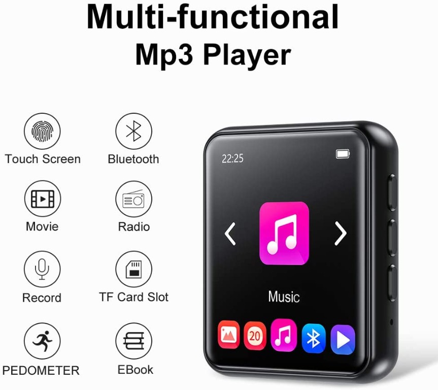 [BNIB] JOLIKE MP3 Player, Bluetooth V5.0, Touch Screen, 16GB Music