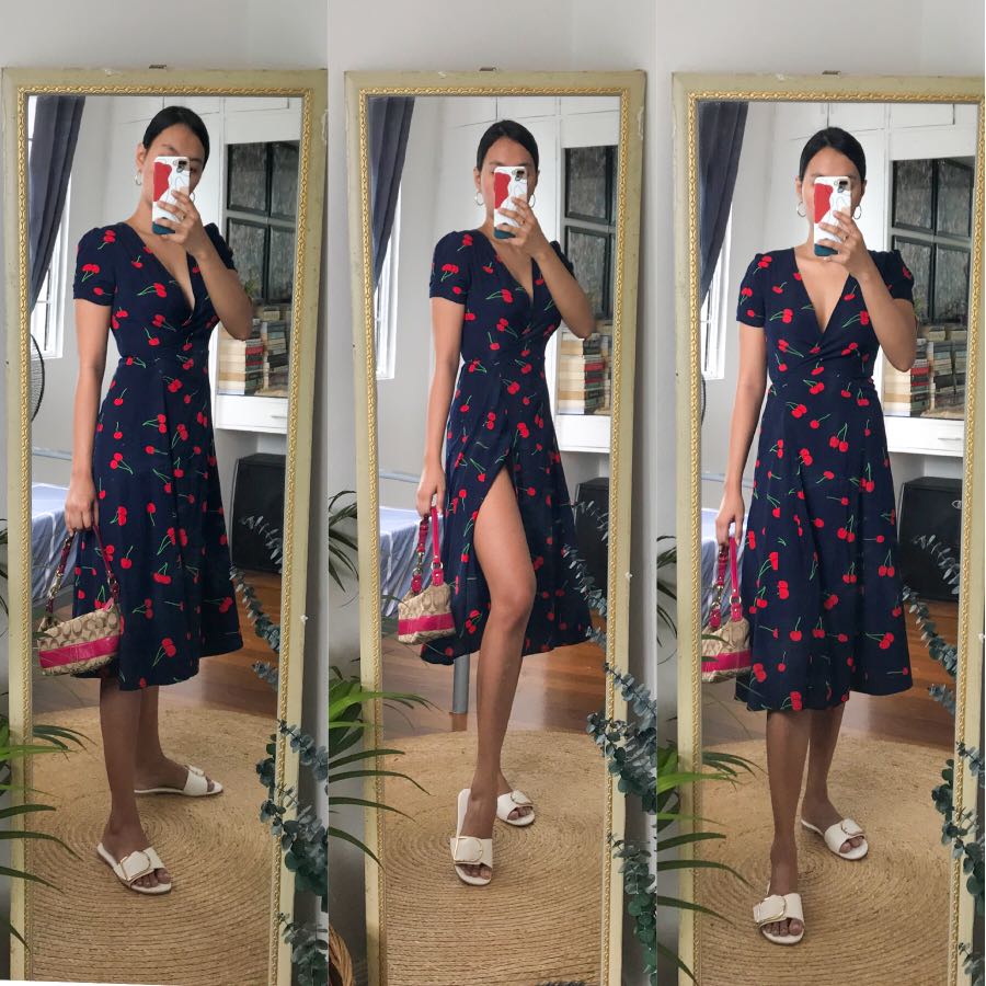 Cherry Wrap Dress ✨, Women's Fashion, Dresses \u0026 Sets, Dresses on Carousell
