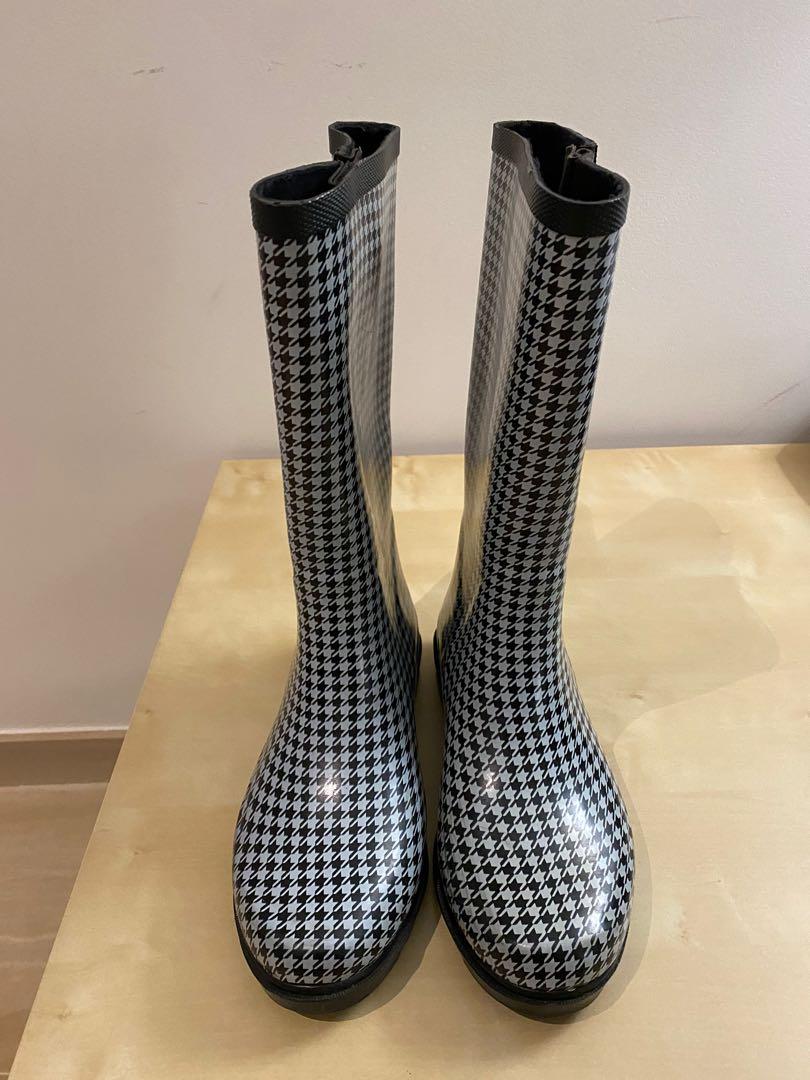 Houndstooth rubber boots discount