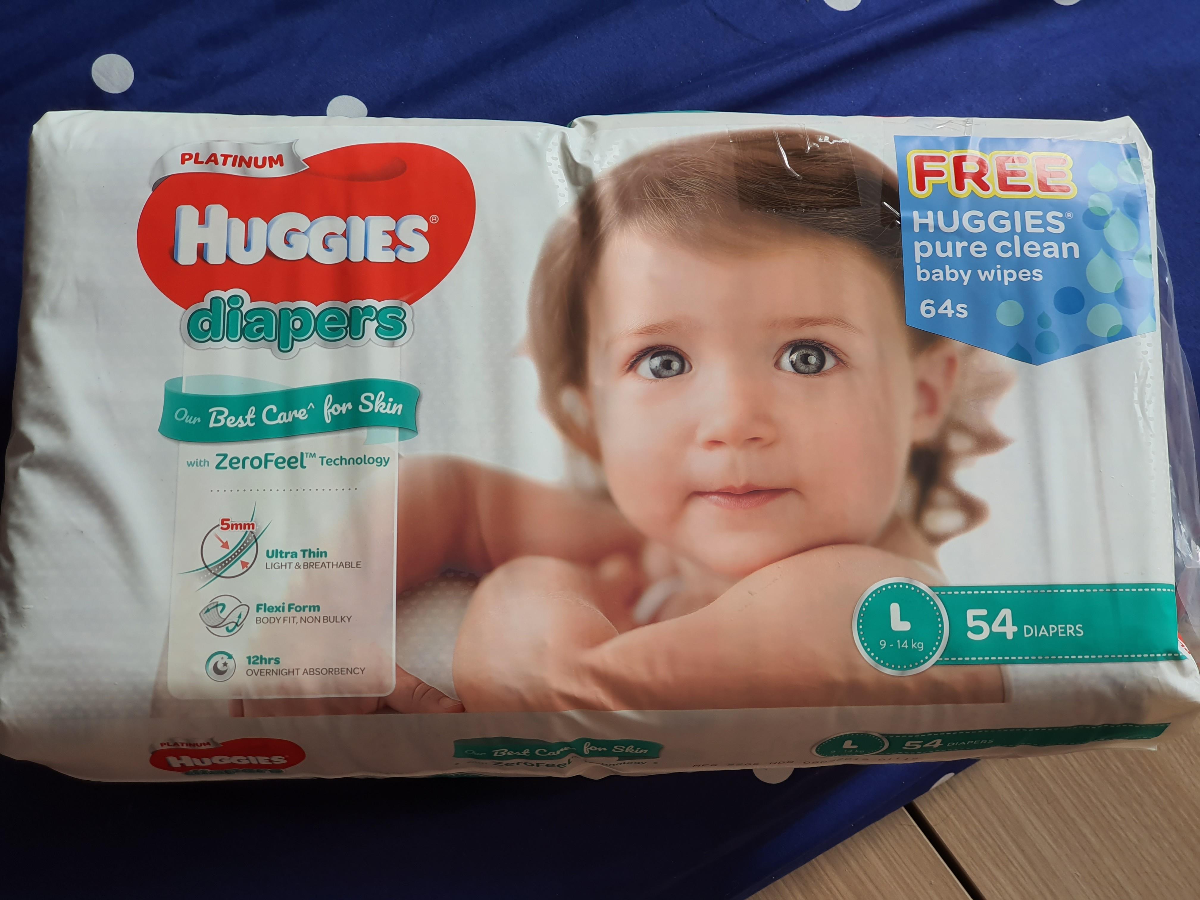 Huggies Platinum L size Diapers, Babies & Kids, Bathing & Changing