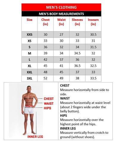 Reebok men's underwear 2025 size chart