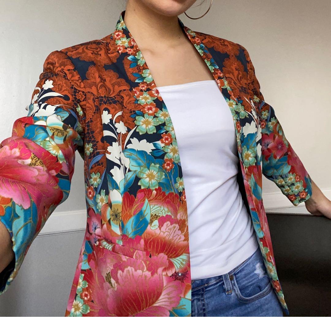 Womens floral hotsell blazer jacket