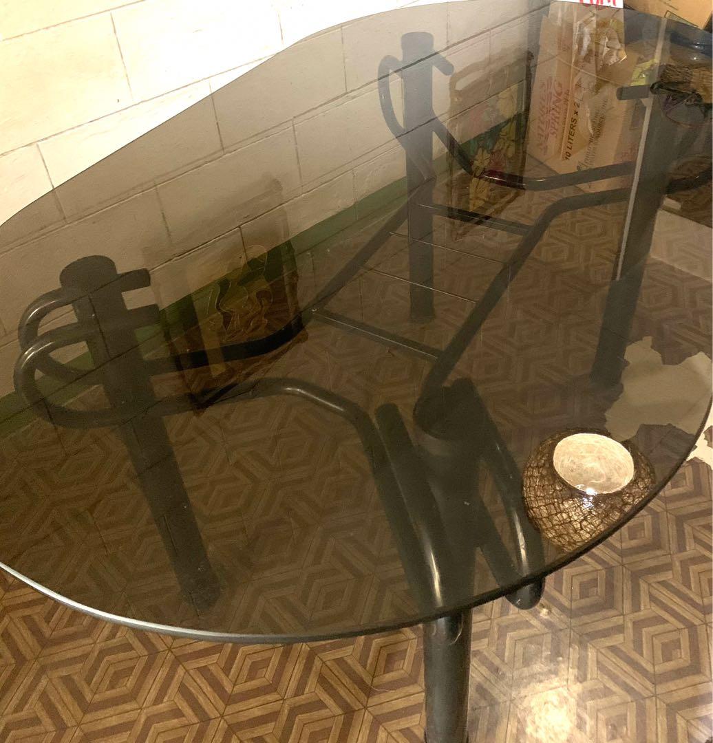 Oval Shaped Tempered Glass Dining Table Furniture Home Living Furniture Tables Sets On Carousell