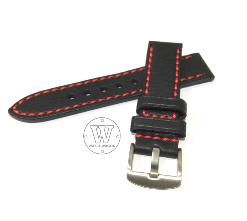PAROS Genuine Calf Leather Watch Strap Type J Black strap with Red stitching Men s Fashion Watches Accessories Accessory holder box organizers on Carousell
