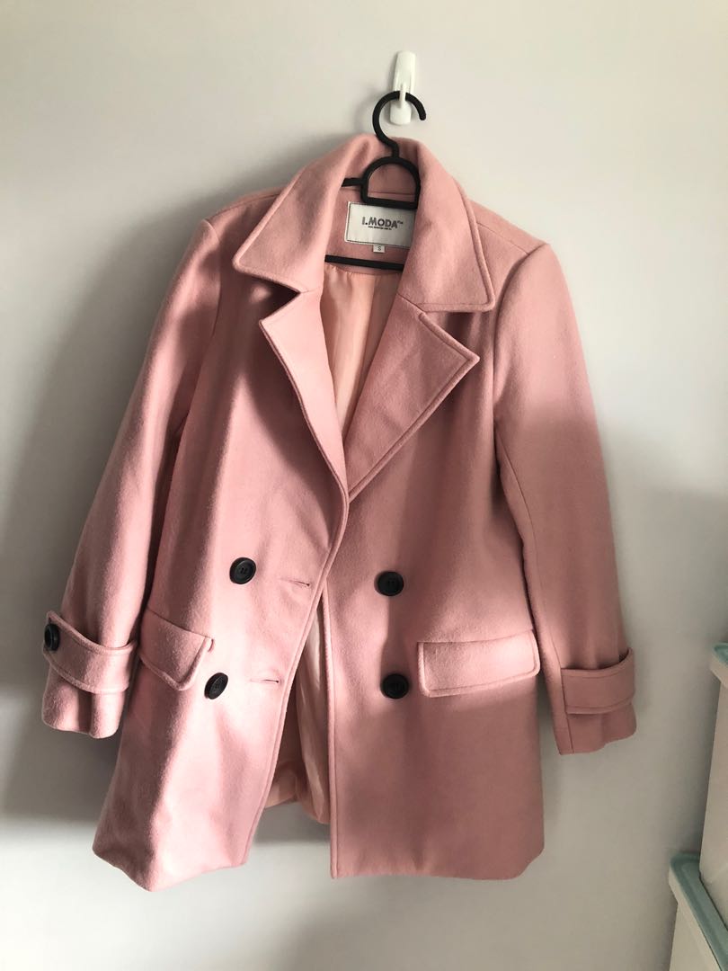 pink leather trench coat