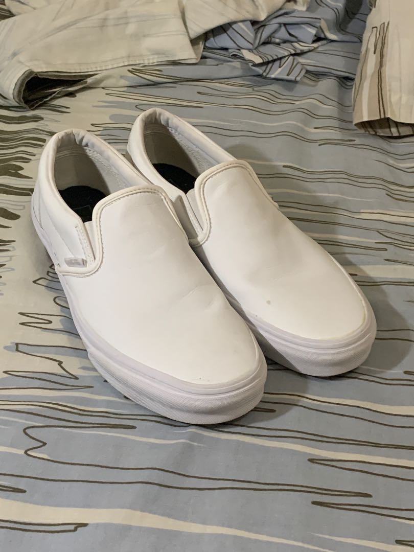 Vans White Leather Slip Ons, Men'S Fashion, Footwear, Sneakers On Carousell