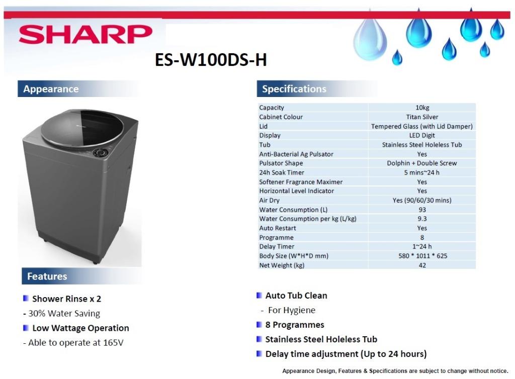 SHARP 8/9/10/11KG HOLELESS TUB TOP LOAD WASHING MACHINE WITH SELFTUB