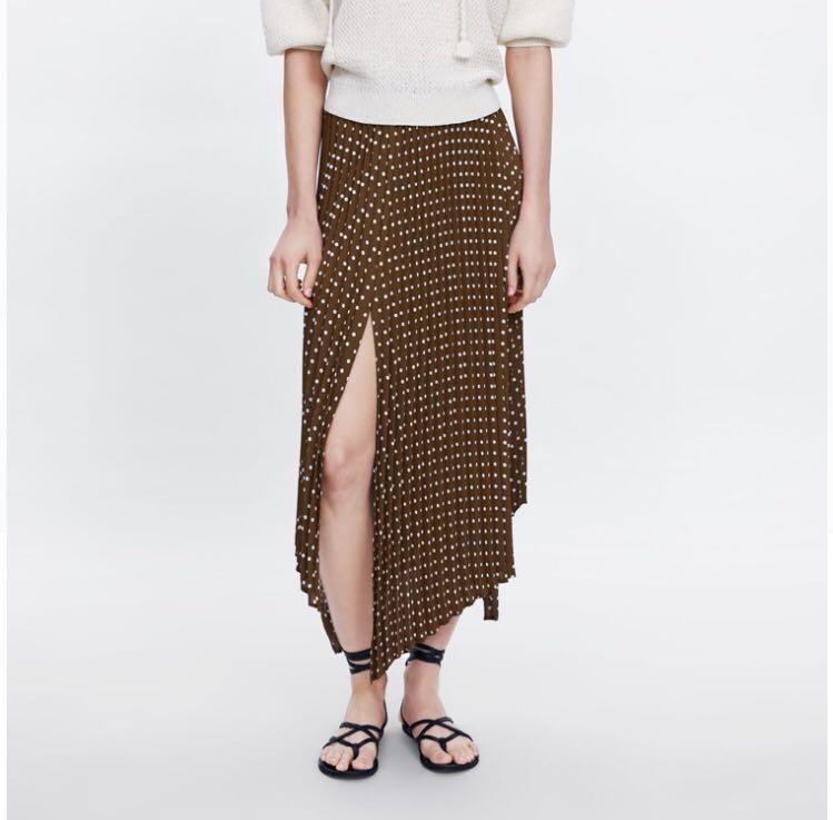 Zara Polka Dot Midi Pleated Skirt