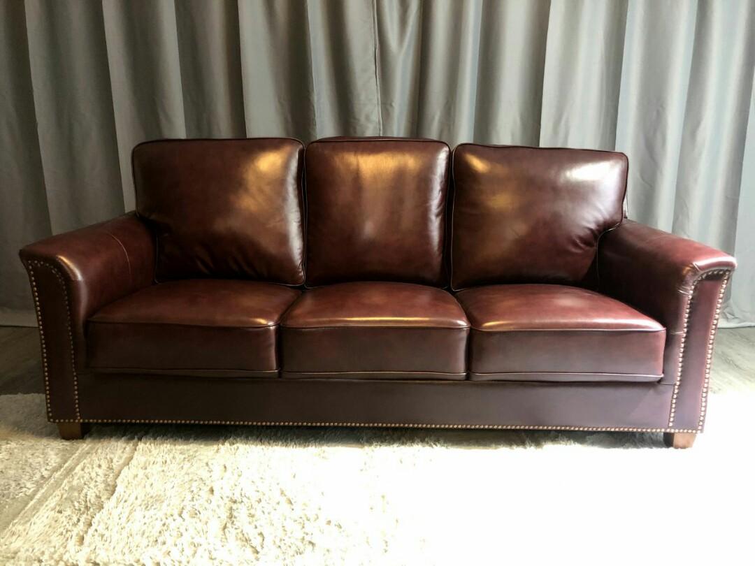 Full grain leather Chesterfield sofa, Furniture & Home Living