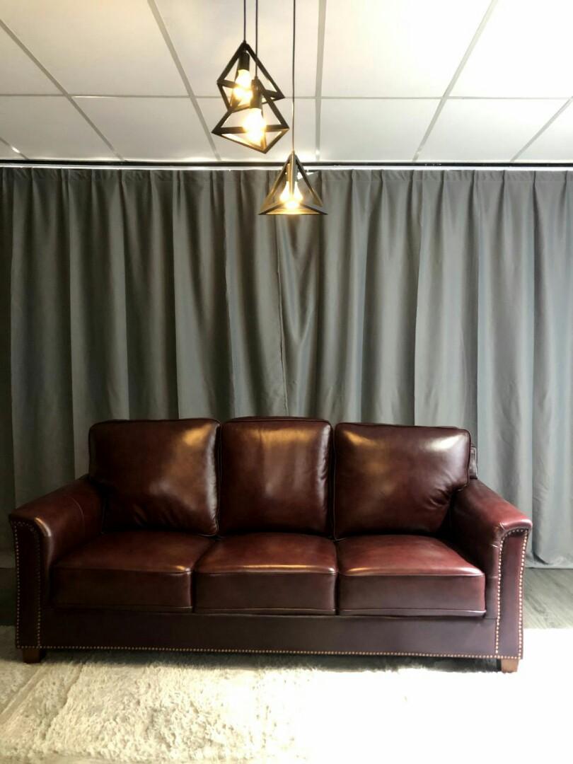 Full grain leather Chesterfield sofa, Furniture & Home Living