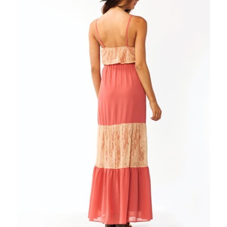 L GoJane Bohemian Lace Frontier Maxi Dress Boho Chic Peach