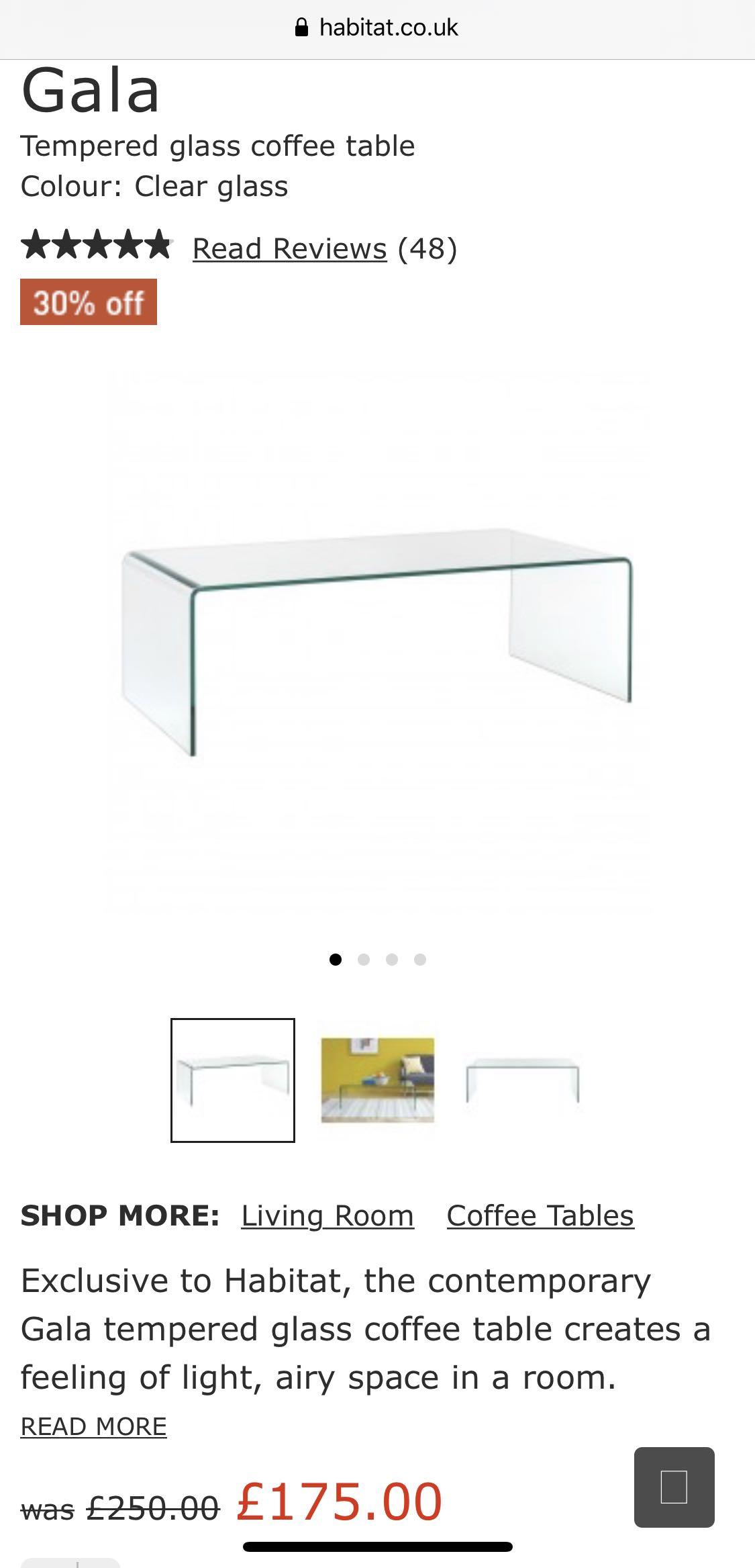 Habitat Gala tempered glass Coffee Table, Furniture & Home Living