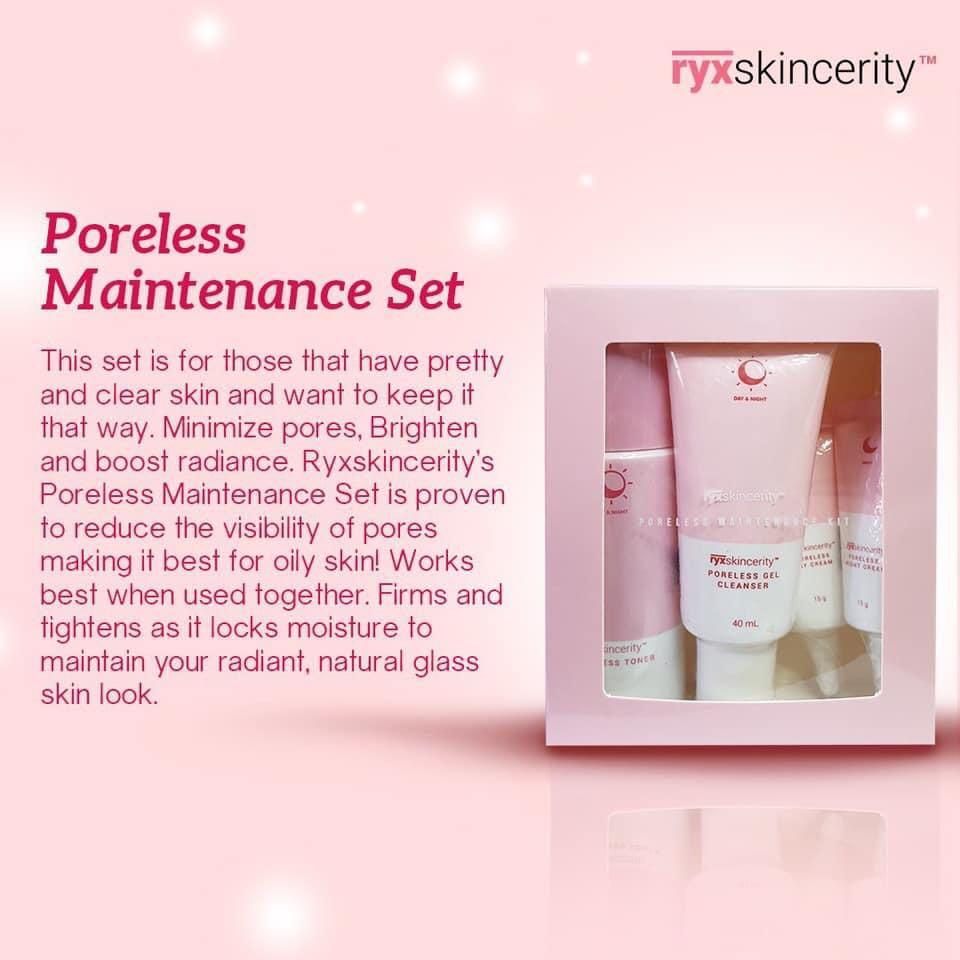 Ryx Skincerity Poreless Maintenance Set (Category: Face Care) located in Mandaluyong City. Submitted by vlrieong (Listing ID 1000259764, Image 1). Description: Whitening and Pore Minimizing Set #inMandaluyong.