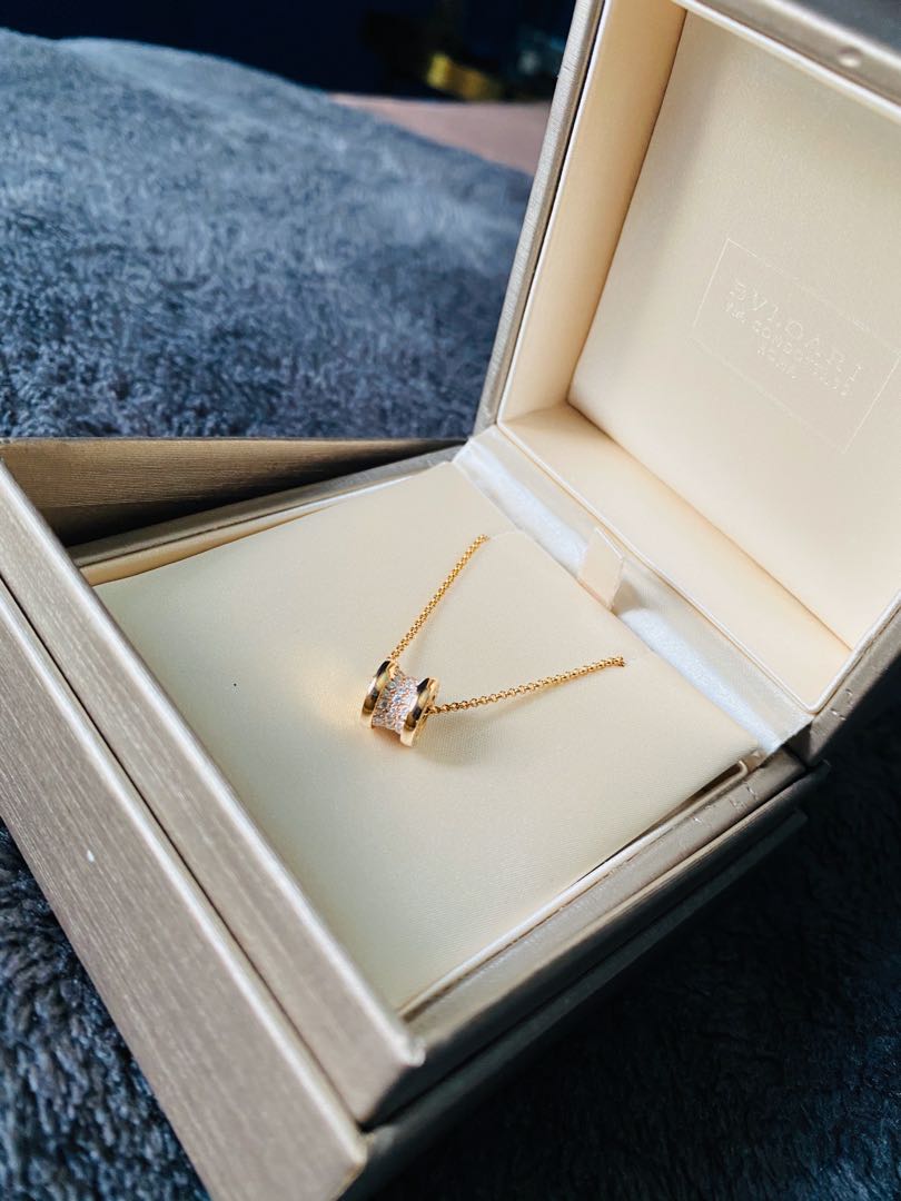 Stunning Bvlgari B Zero1 Mini Necklace In Pink Gold With Pave Diamonds 