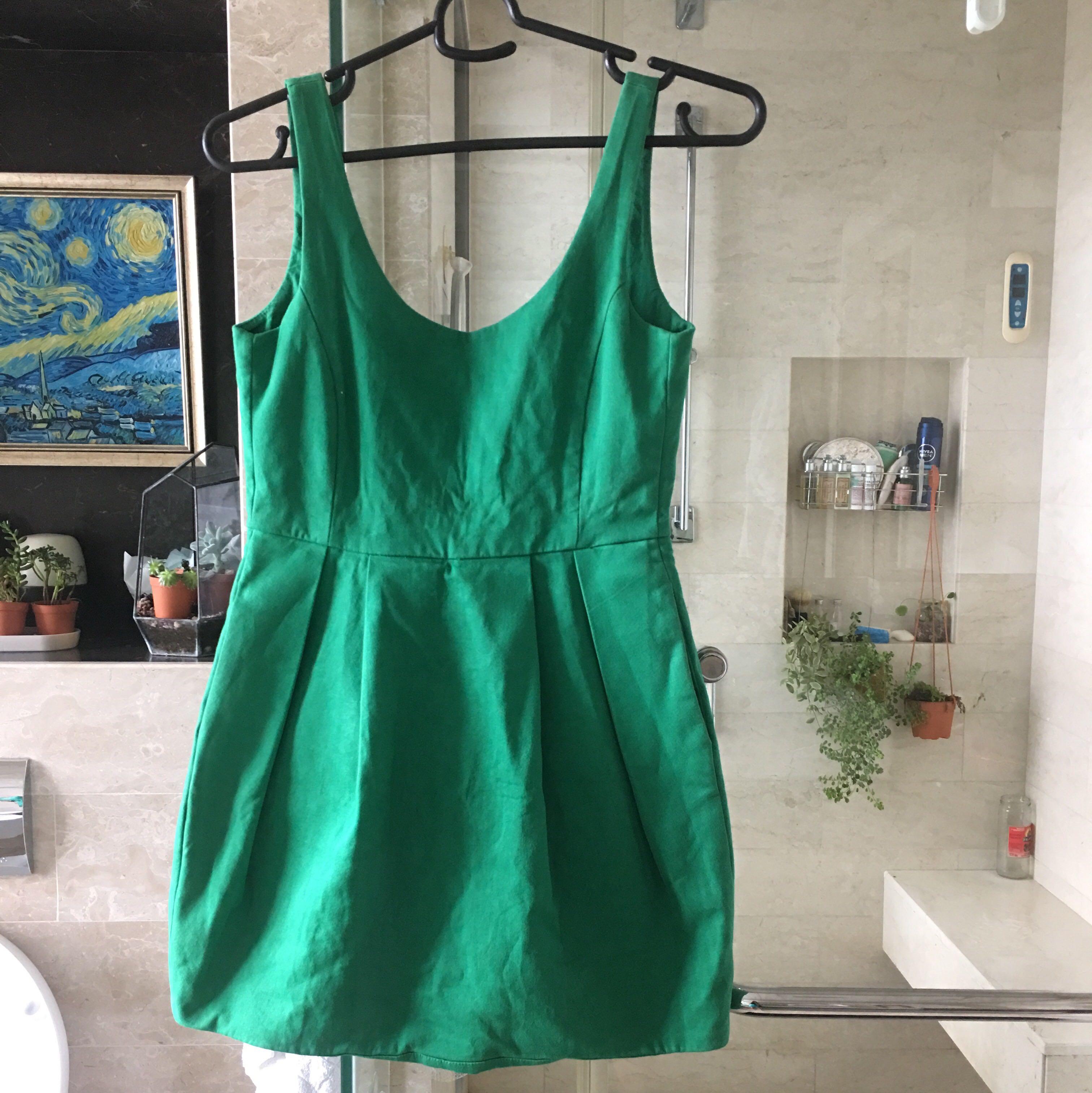 zara green linen dress