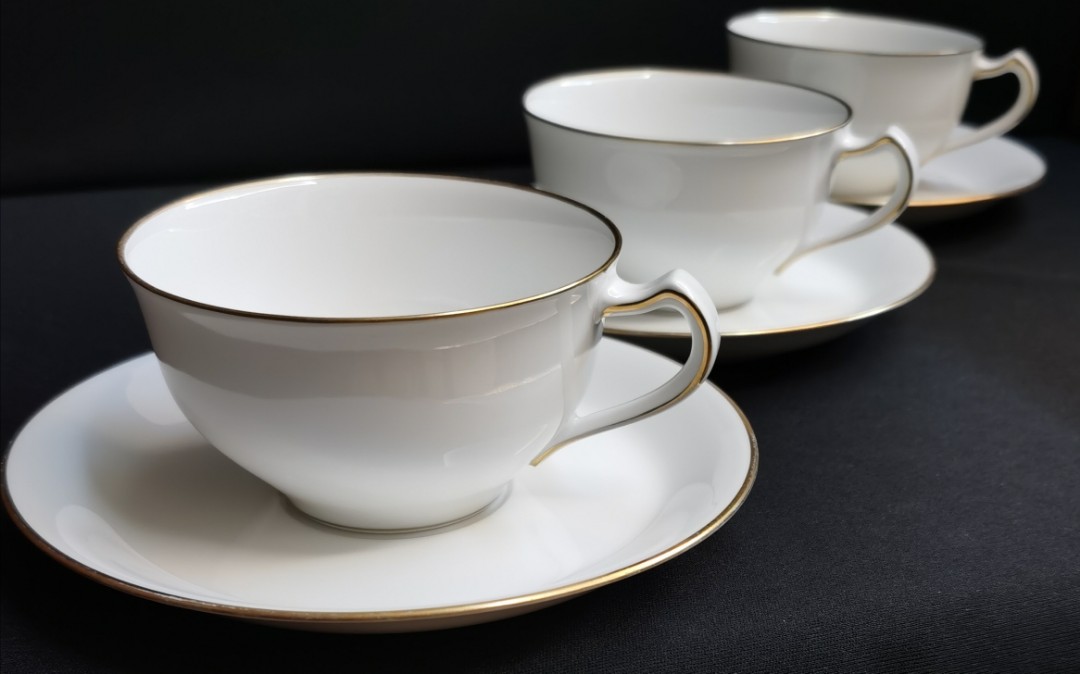 3 Sets OKURA Gold Trim Vintage Cup And Saucer, Furniture & Home Living