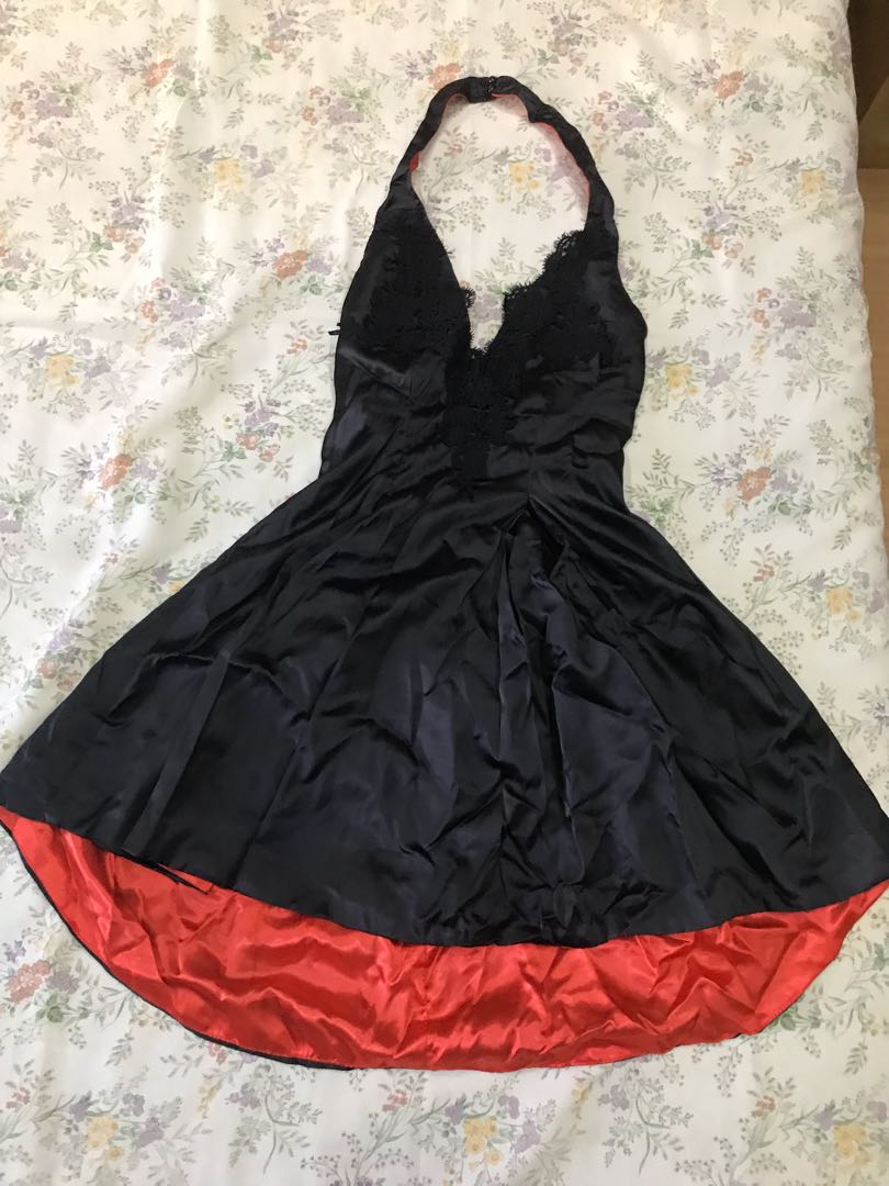 black dress with red lining