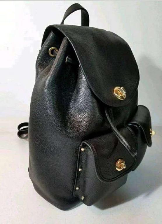 Coach Turnlock Rucksack Pebble Black Leather Backpack Luxury