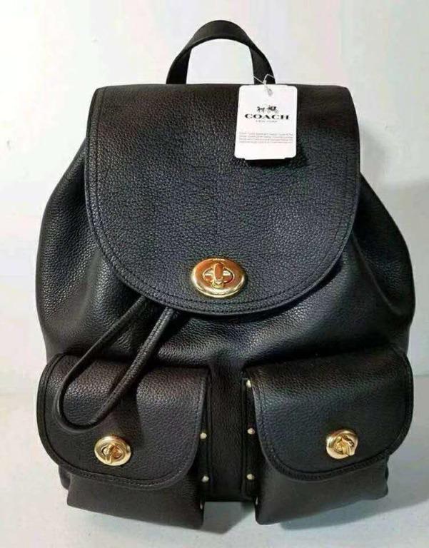Coach Turnlock Rucksack Pebble Black Leather Backpack