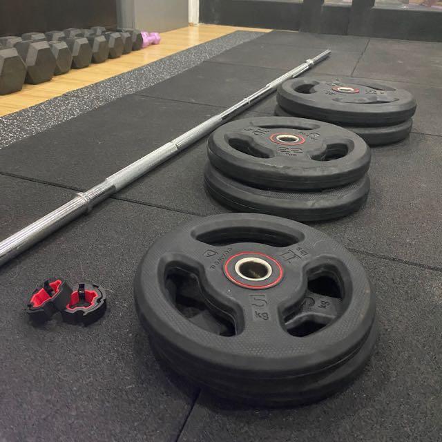 Decathlon Barbell + Weights Sets + Free Disc Collars, Sports Equipment
