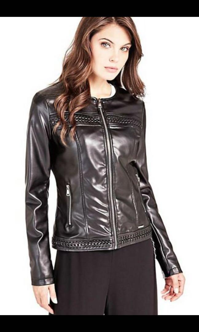 guess leather jacket womens