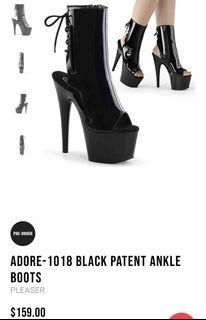 Pleaser Adore-1018 Black Patent Ankle Boots - 7
