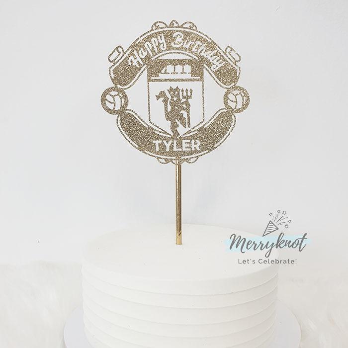 Birthday Party Cake Topper Manchester United Football Customised Glitter Gold Decoration Design Craft Handmade Craft On Carousell This football group located at old trafford, greater manchester england is highly well known. birthday party cake topper manchester united football customised glitter gold decoration