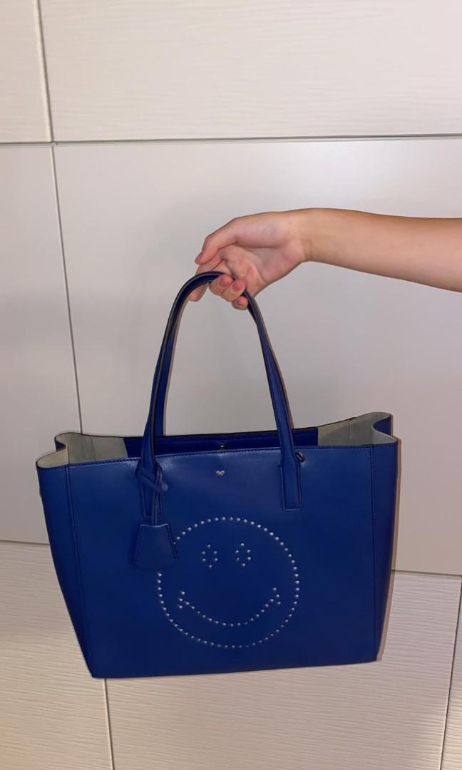 Blue Anya Hindmarch Smiley Face Tote, Women's Fashion, Bags & Wallets