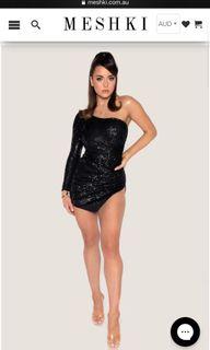 MESHKI kristie one shoulder sequence dress in black