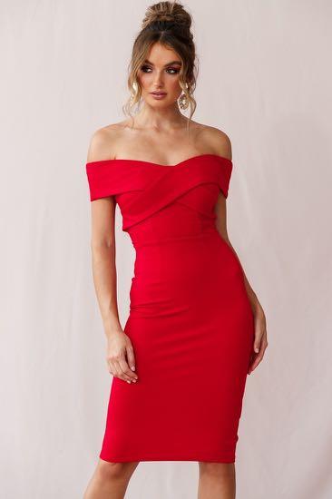 Red cold shoulder midi dress outlet