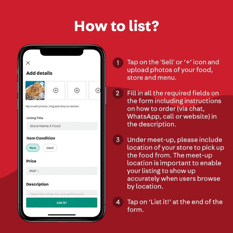 #SupportLocal Eats - List on Carousell (Category: Local Eats) located in Manila. Submitted by carousellph_community (Listing ID 1000412117, Image 2). Description: Carousell X Unilever Food Solutions supports our local food businesses. It’s all of your delicious food that got us to where we are today, and we want to continue dining with you! :) If you are a local F&B: • Create a listing with the Shop Name & Food you sell (You may list them in the 