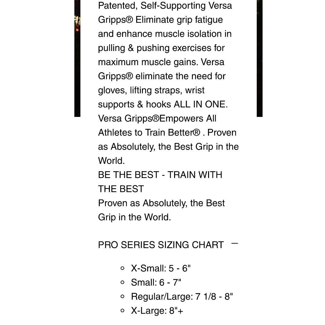 Versa gripps hot sale pro sizing