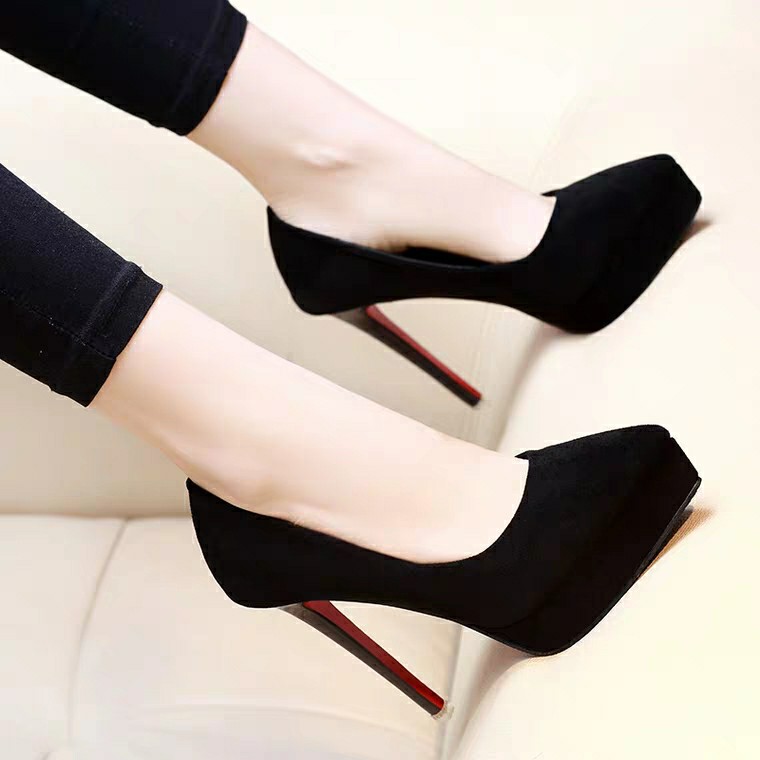 Black High Heels with Red base, Women's 