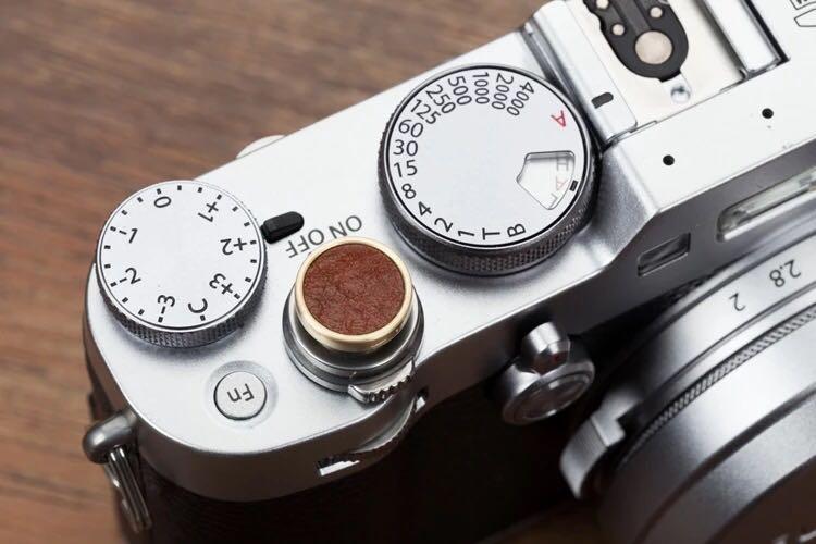 Camera Shutter Release Button Brass + Leather Concave Button For