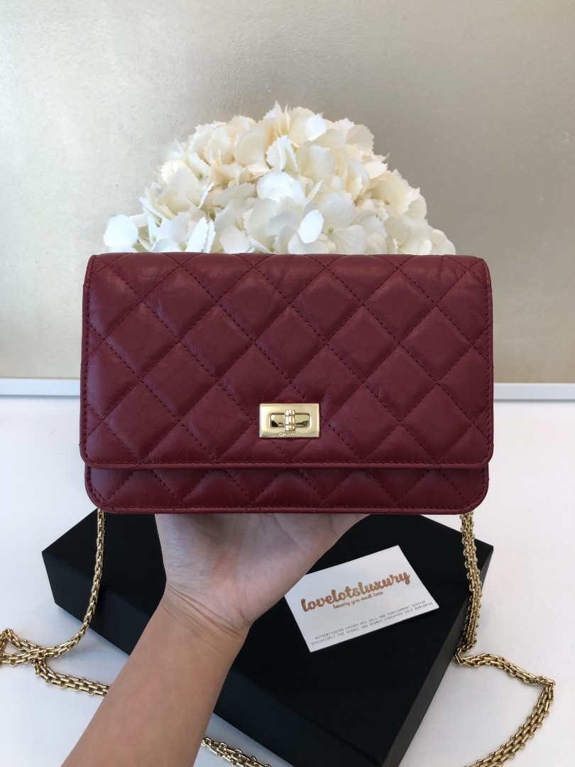 Chanel Classic Reissue Turn Lock Wallet On Chain WOC Dark Wine Red Aged  Calfskin GHW, Luxury, Bags & Wallets on Carousell
