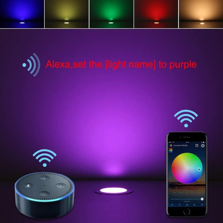 LED Deck Lighting Kit WiFi, FVTLED 30pcs WiFi Controller Φ1.22" Low Voltage LED  Step Lighting RGB  Warm White Recessed Light Work with Echo Alexa Google  Home Wireless Smart Phone RGBW Lights,