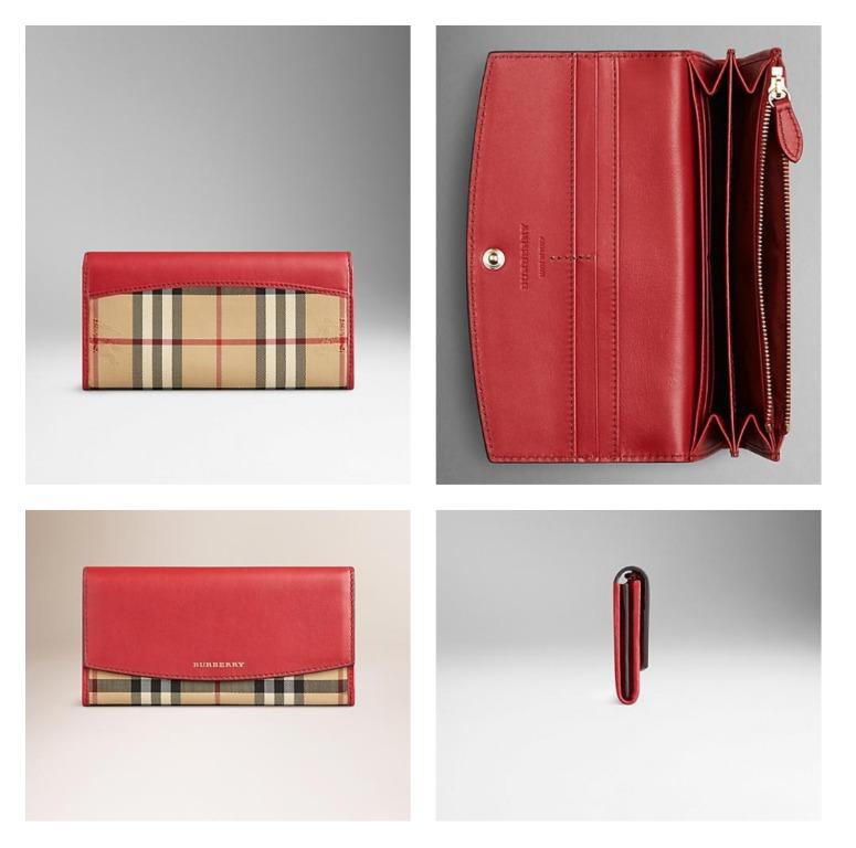 Authentic ] Burberry Leather Continental Wallet In Parade Red 