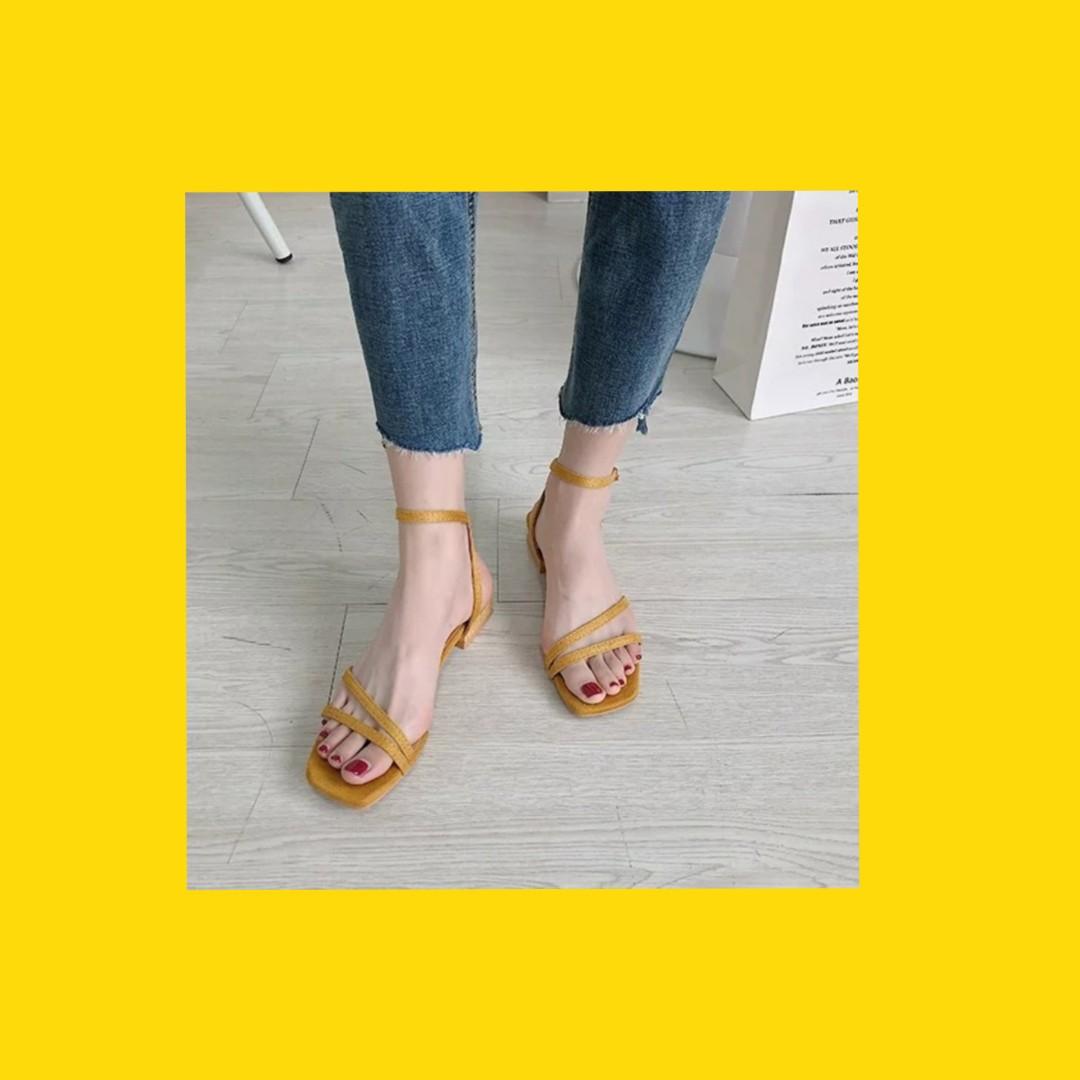 mustard heels and bag