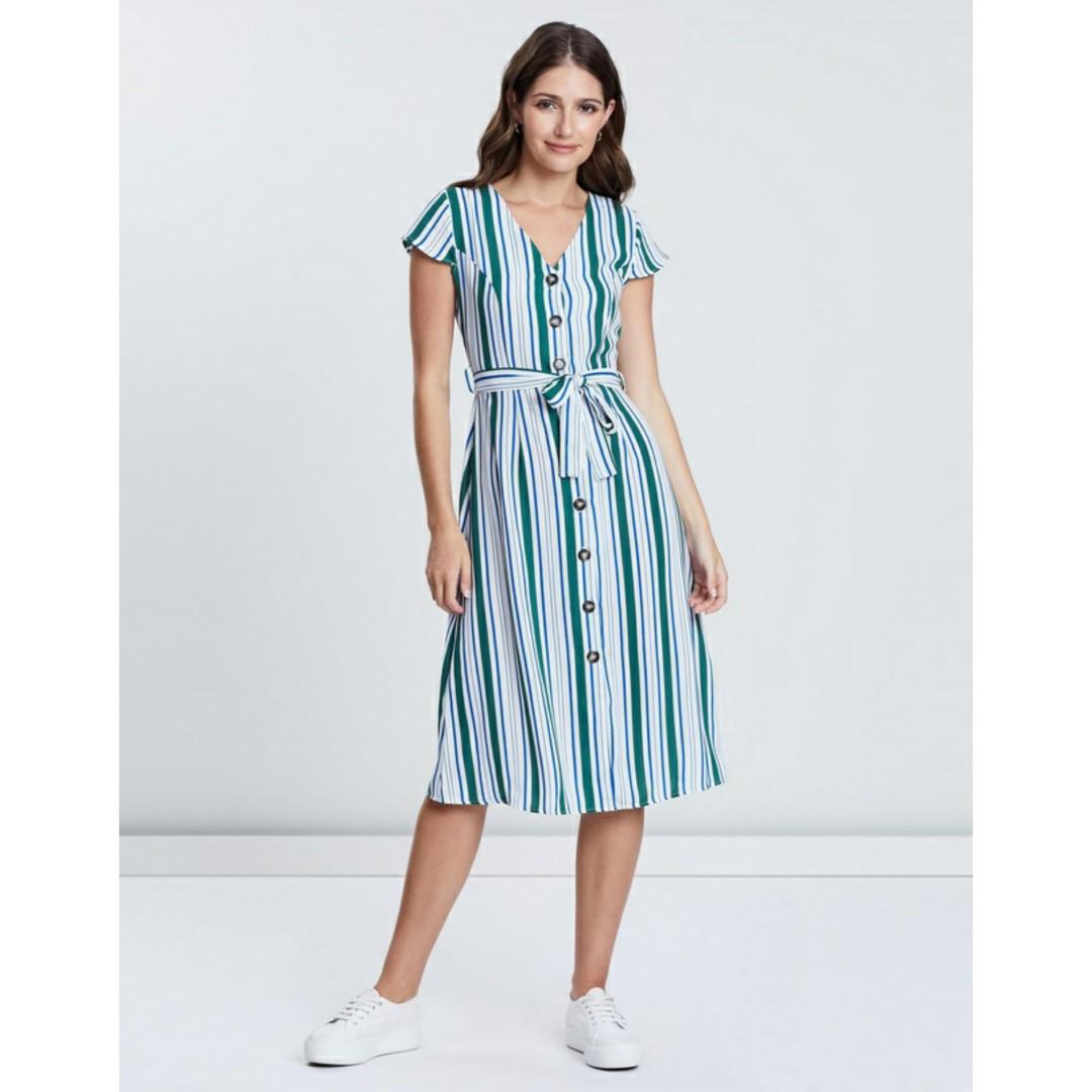 horn button midi dress