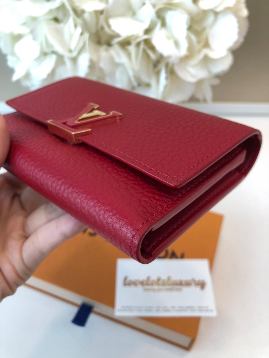 LV Capucines Wallet in Marine Rouge Grained Calfskin and GHW