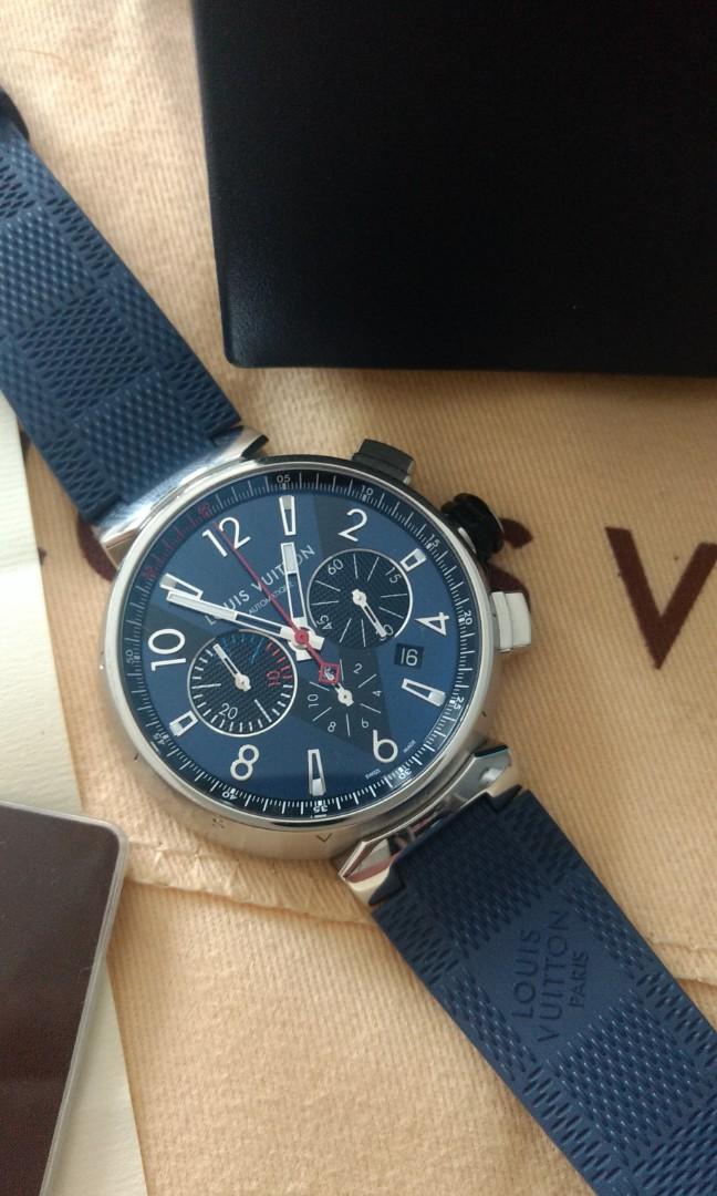 Louis Vuitton Tambour Chronograph Q102V Automatic Blue Black Dial