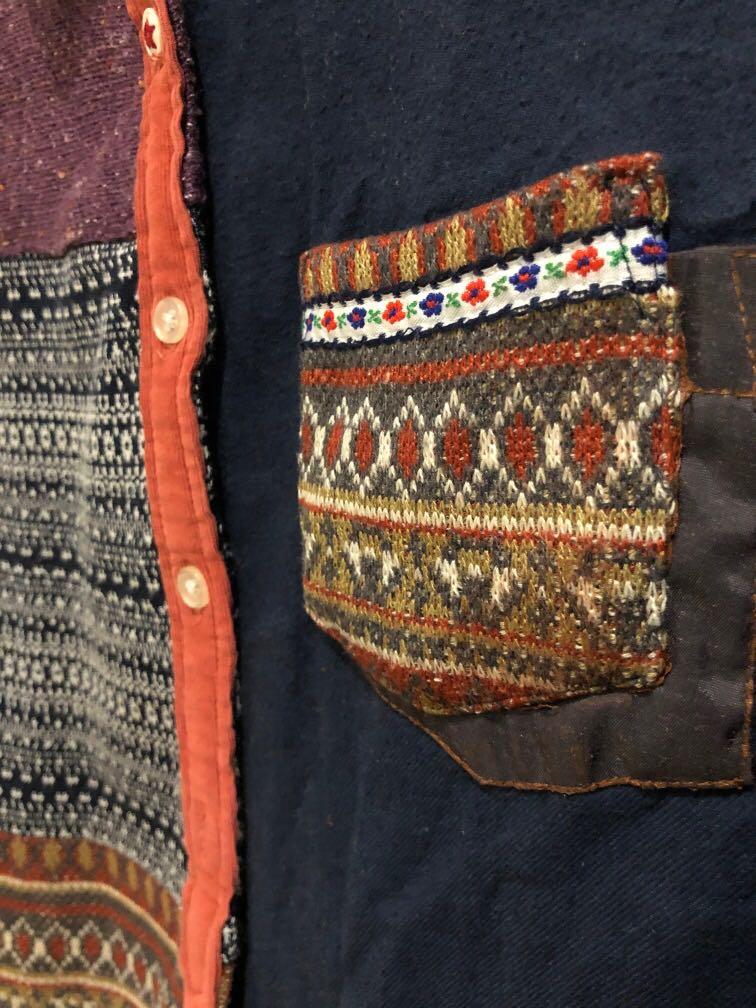Patchwork shirt (Category: Sleeveless) located in Singapore. Submitted by shoppingdaze (Listing ID 1000727078, Image 3). Description: Bought in japan, condition 8.5/10 Patch work shirt with knitted, corduroy, cotton mix. .