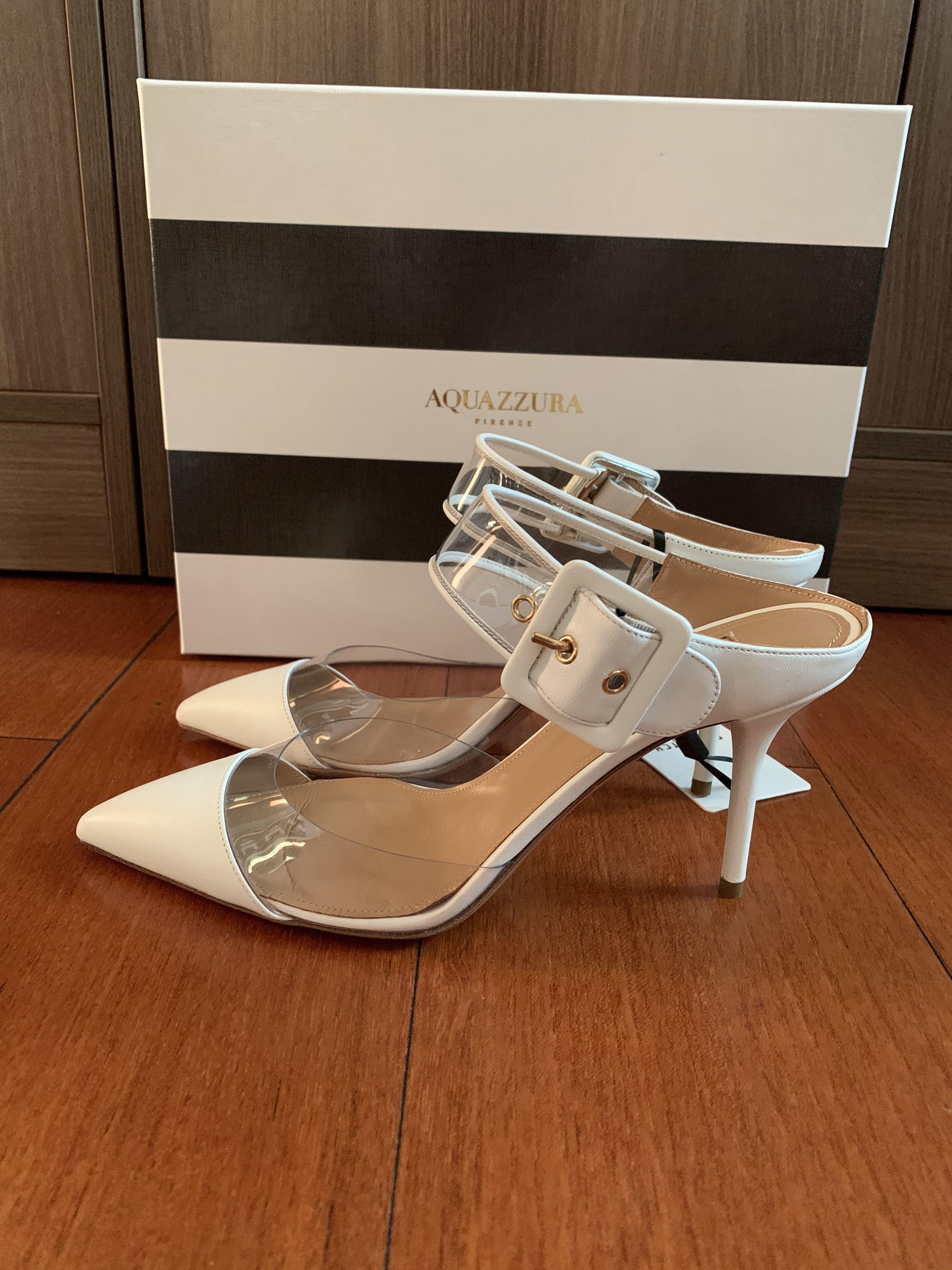 Aquazurra Optic PVC Trimmed Leather White Mules